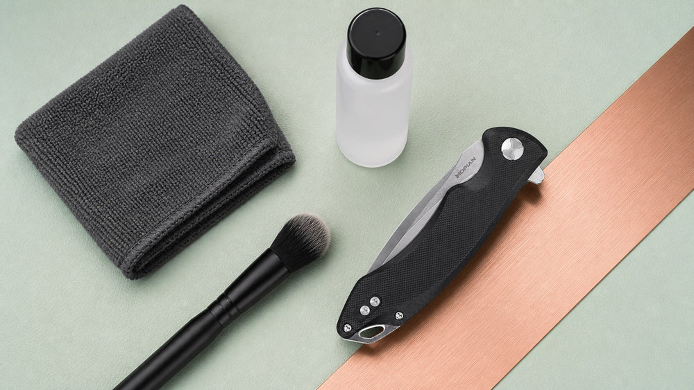 Schwarzer HOPIAN geschlossen Arcus-Messer mit einem Mikrofasertuch, Reiniger und weicher Bürste