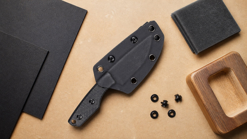 Cuchillo negro HOPIAN Morrow y vaina moldeada con materiales de formación Kydex separados