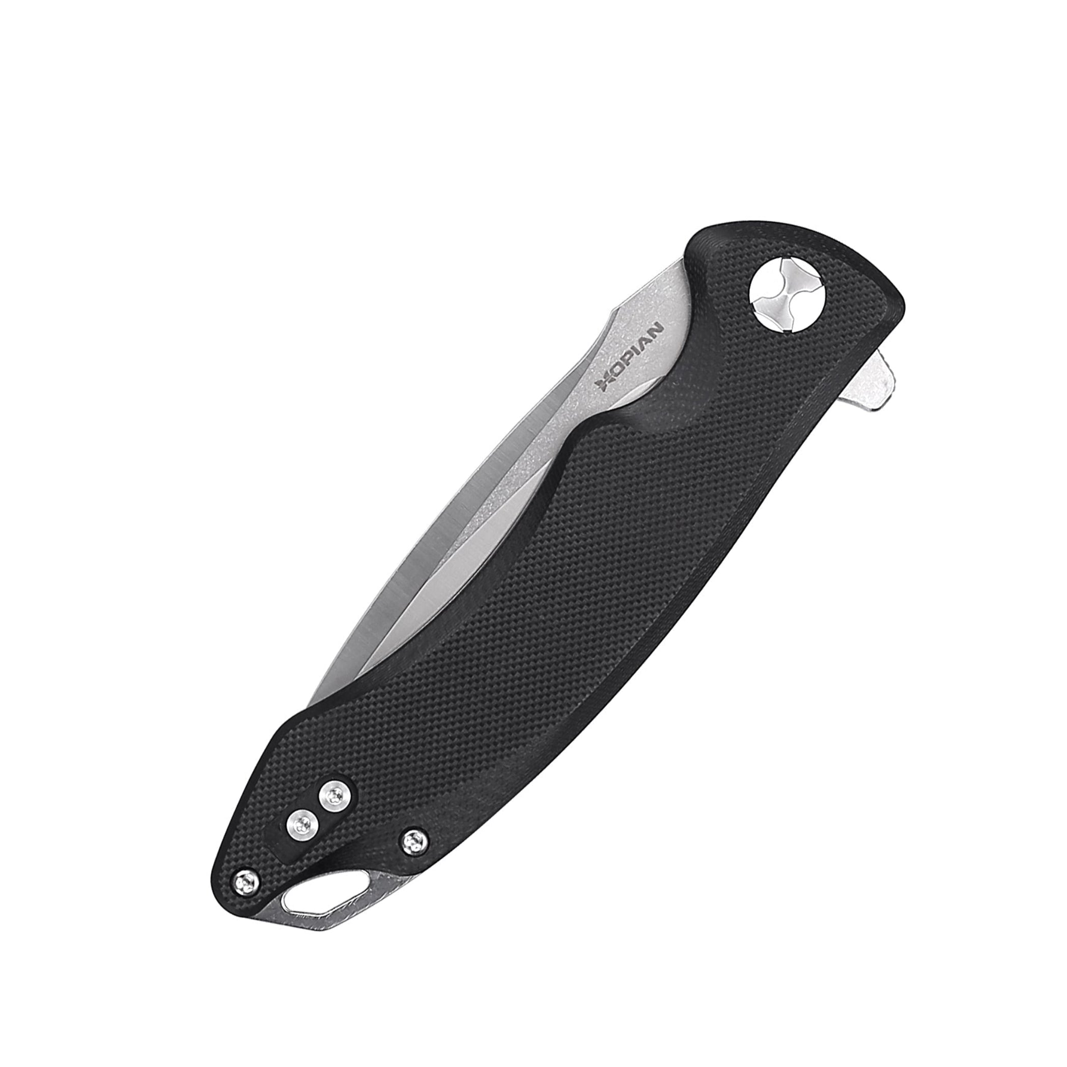 HOPIAN Arcus D2 Folding Knife – Black G10 / Stonewash and Satin