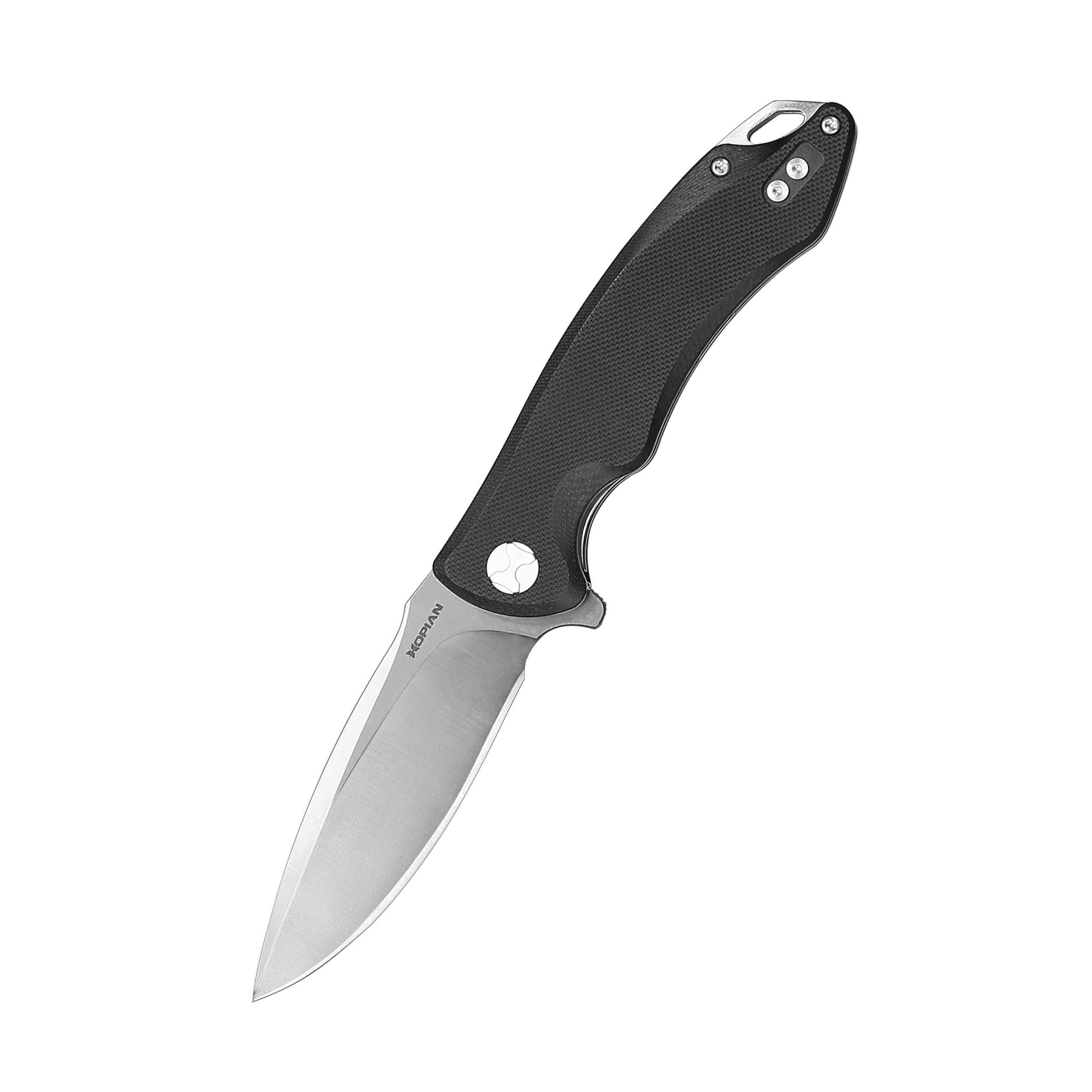 HOPIAN Arcus D2 Folding Knife – Black G10 / Stonewash and Satin