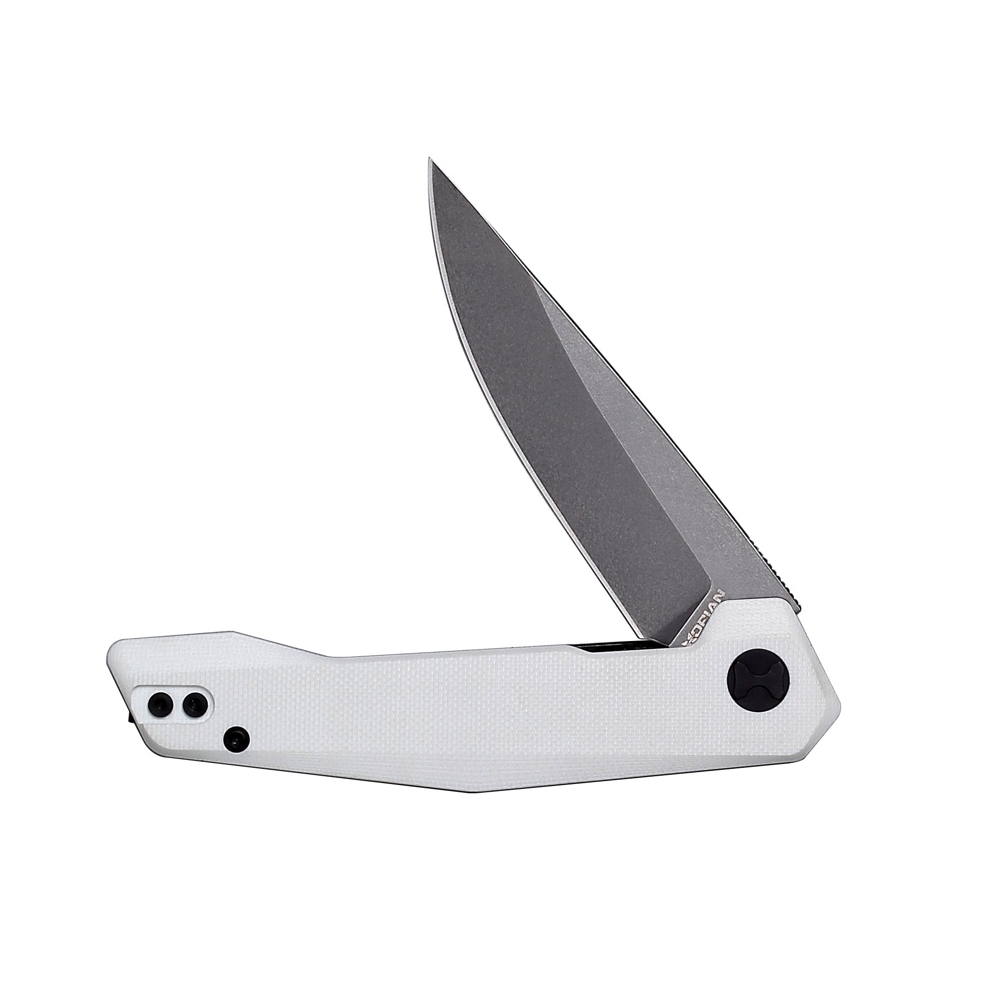 HOPIAN VEX D2 Klappmesser – Weißes G10 / Schwarzes Stonewash-Finish