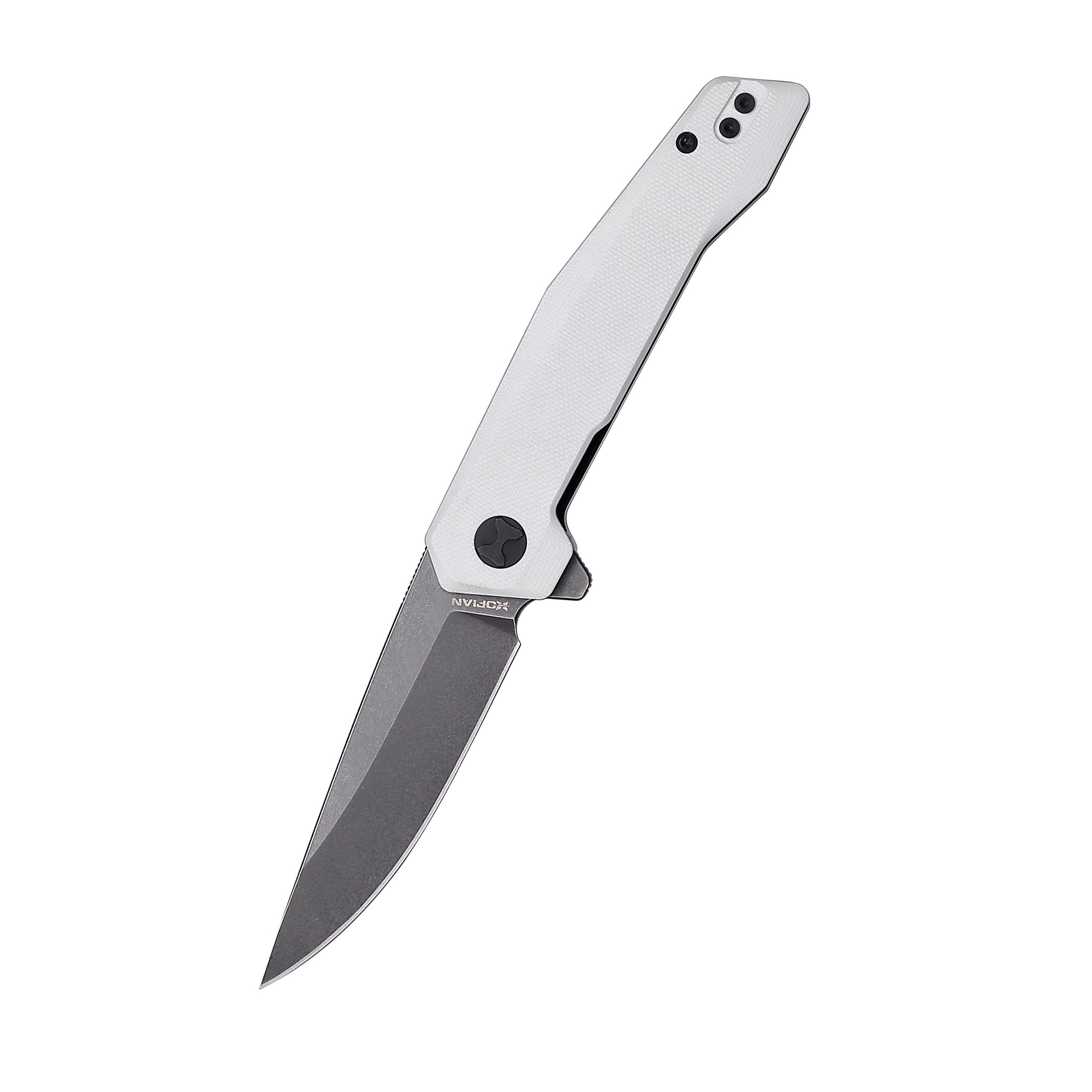 HOPIAN VEX D2 Klappmesser – Weißes G10 / Schwarzes Stonewash-Finish